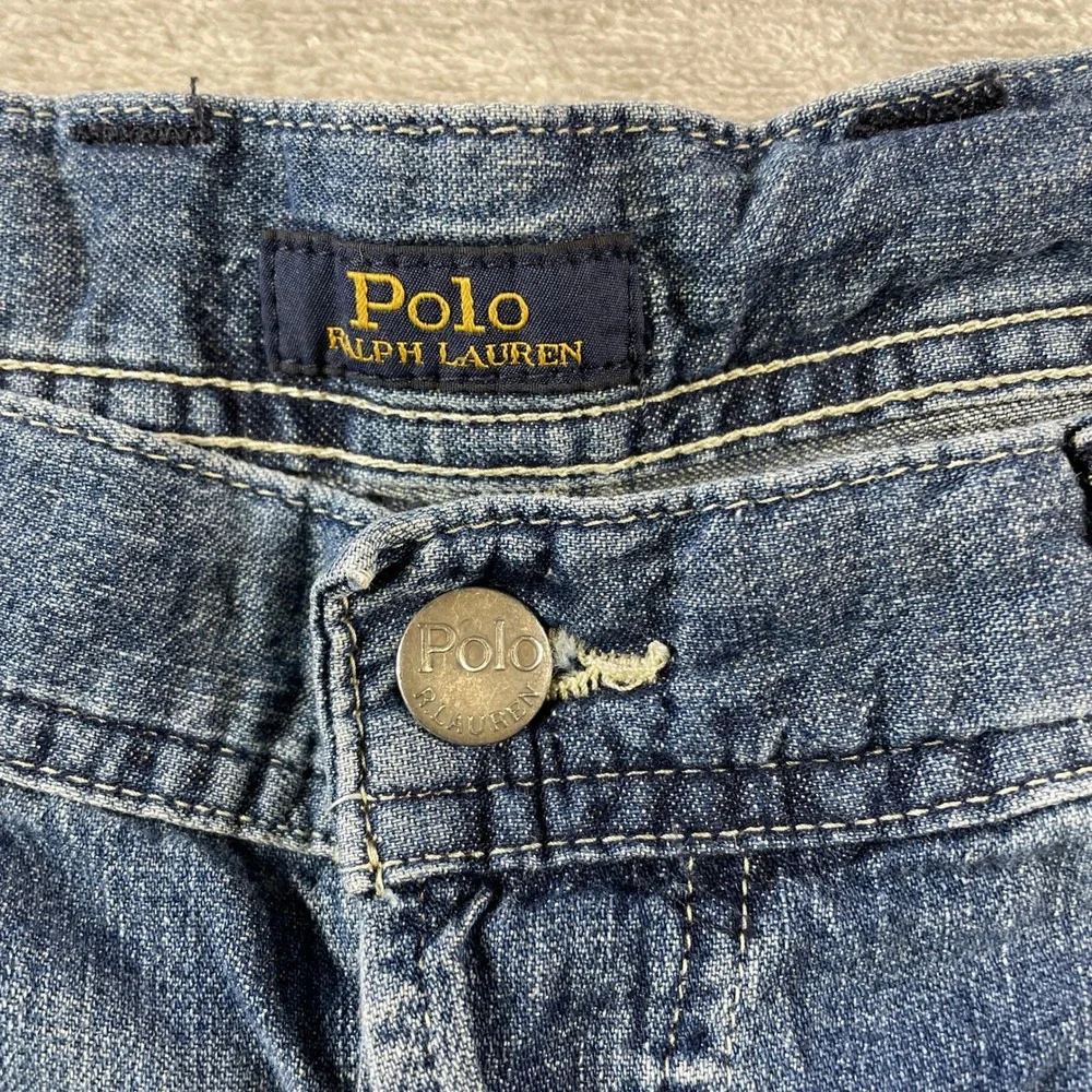 Polo Ralph Lauren Denim Shorts Men 32 Blue Double Knee Carpenter Cutoff Workwear